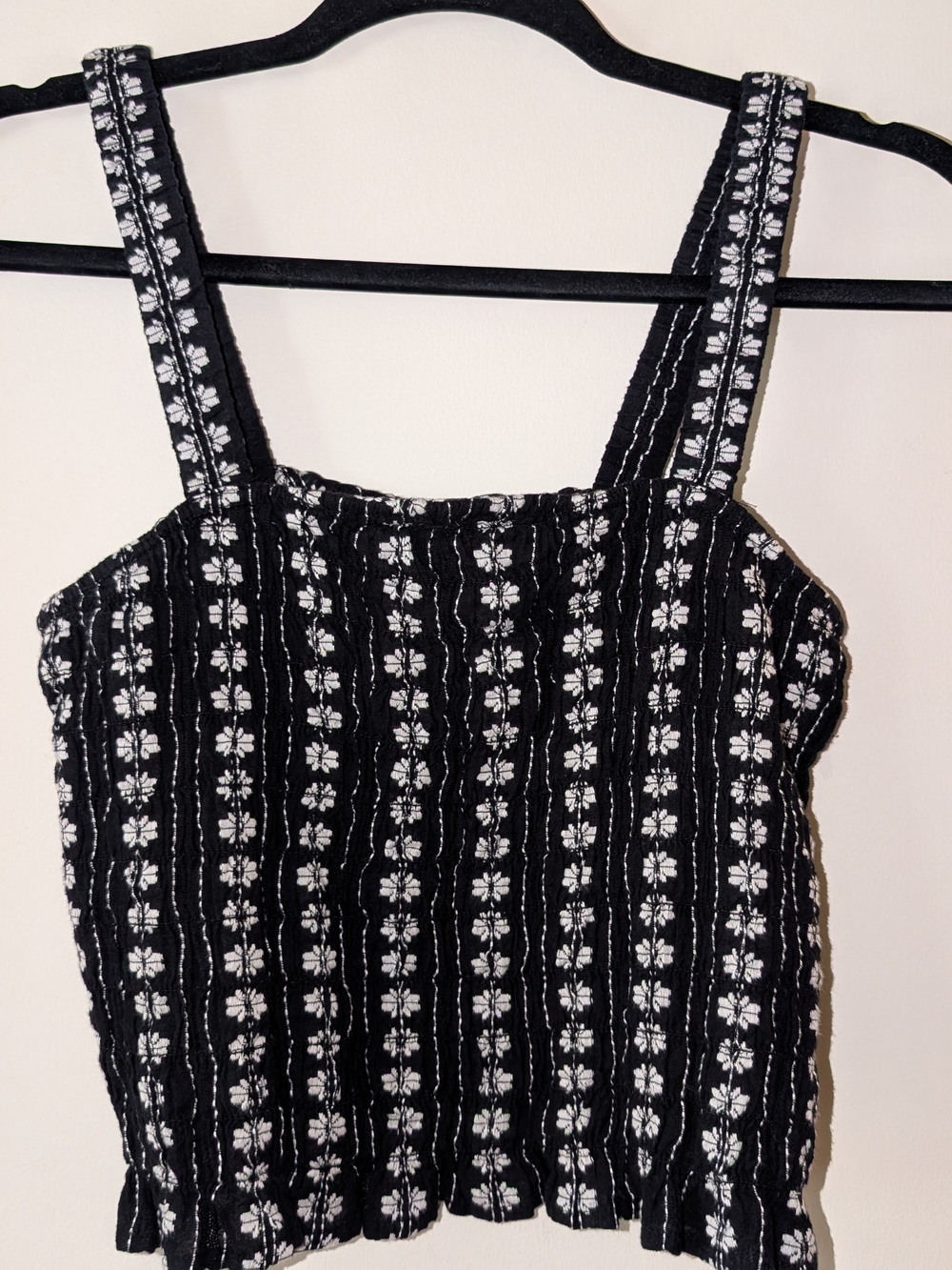 American Eagle Outfitters Black Tank Top with White Floral Stripes